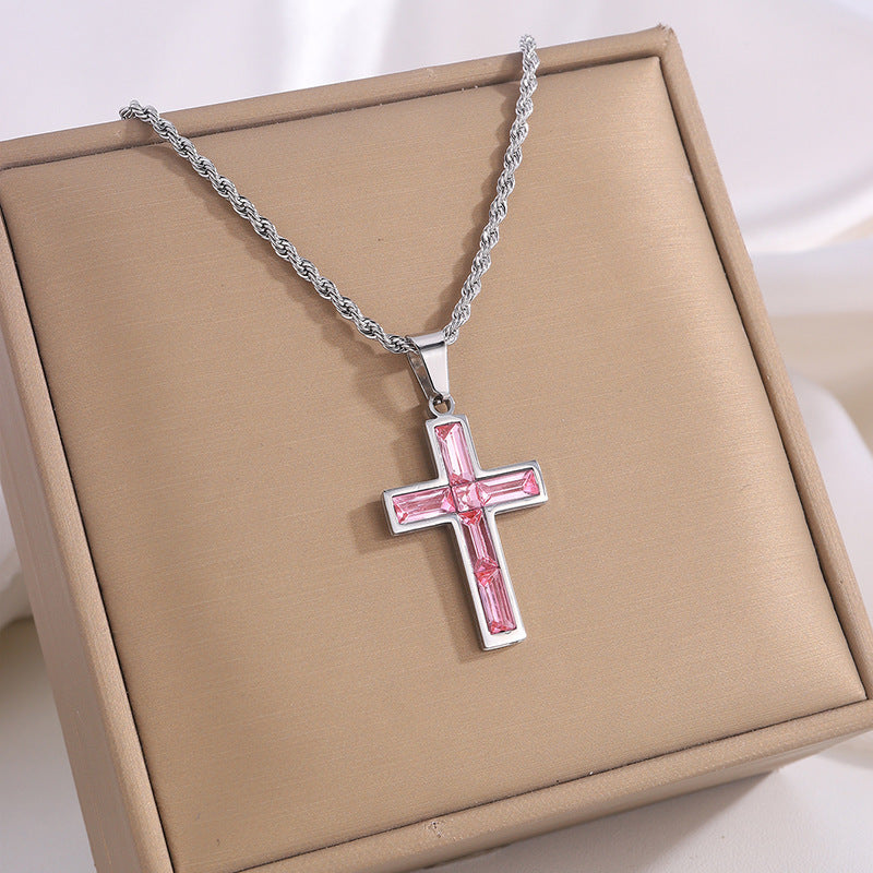 Fashion Jewelry European And American Ing Style Diamond Cross Necklace Unique No Color Fading