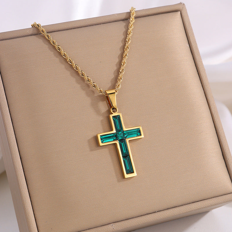 Fashion Jewelry European And American Ing Style Diamond Cross Necklace Unique No Color Fading